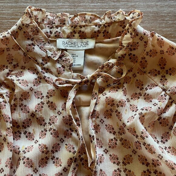 Rachel Zoe Boho Peasant Flowy Ruffle Blouse Floral Size L - Picture 4 of 8